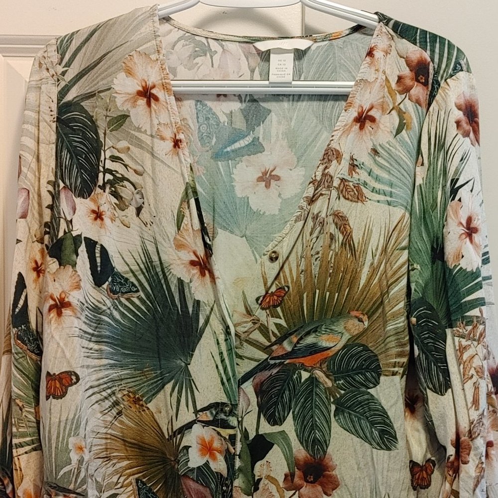 Floral Bird Patterned Crop Top
